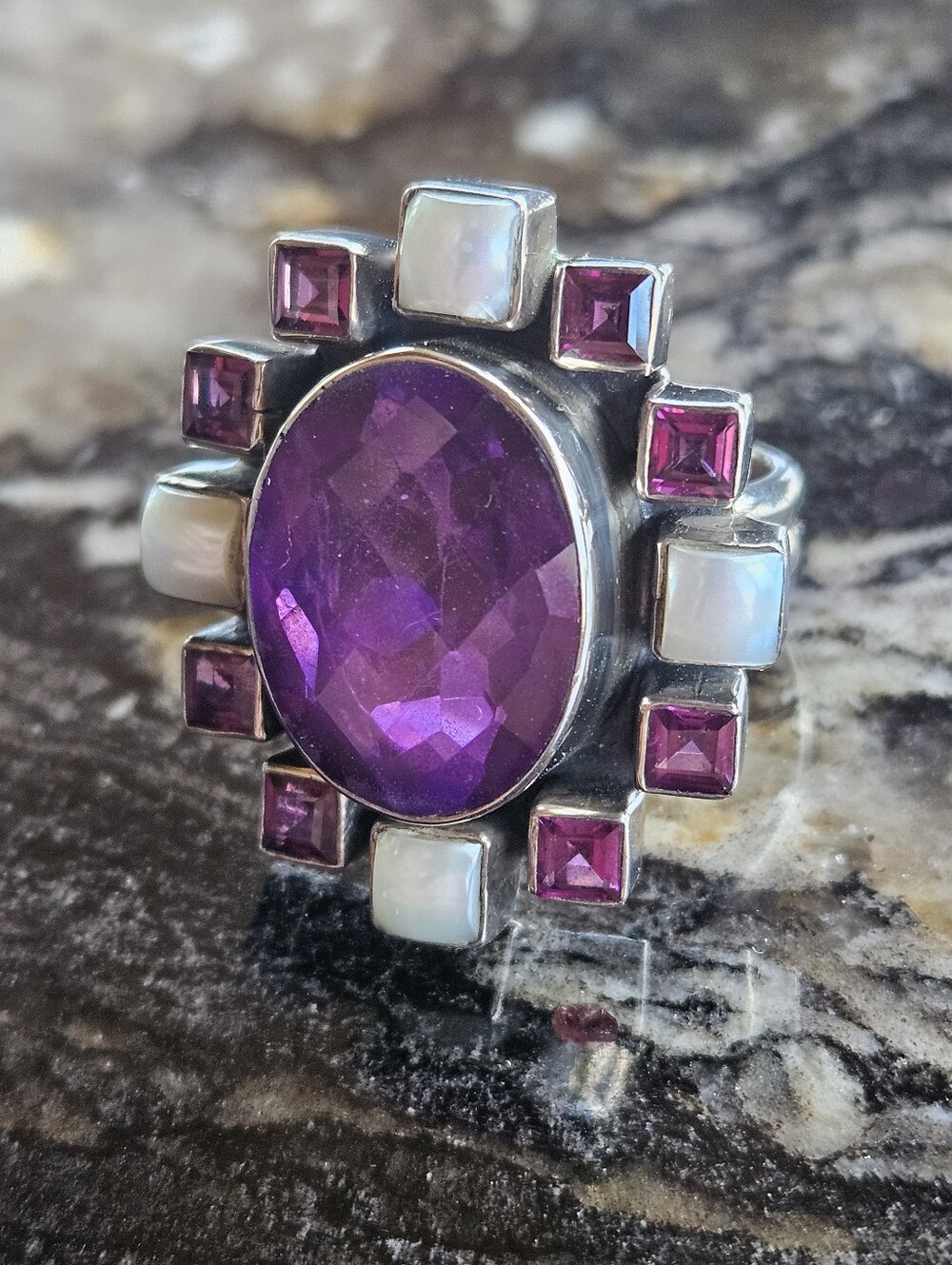 Nicky Butler Sterling Silver Amethyst and Rhodolite Garnet Ring Size 6